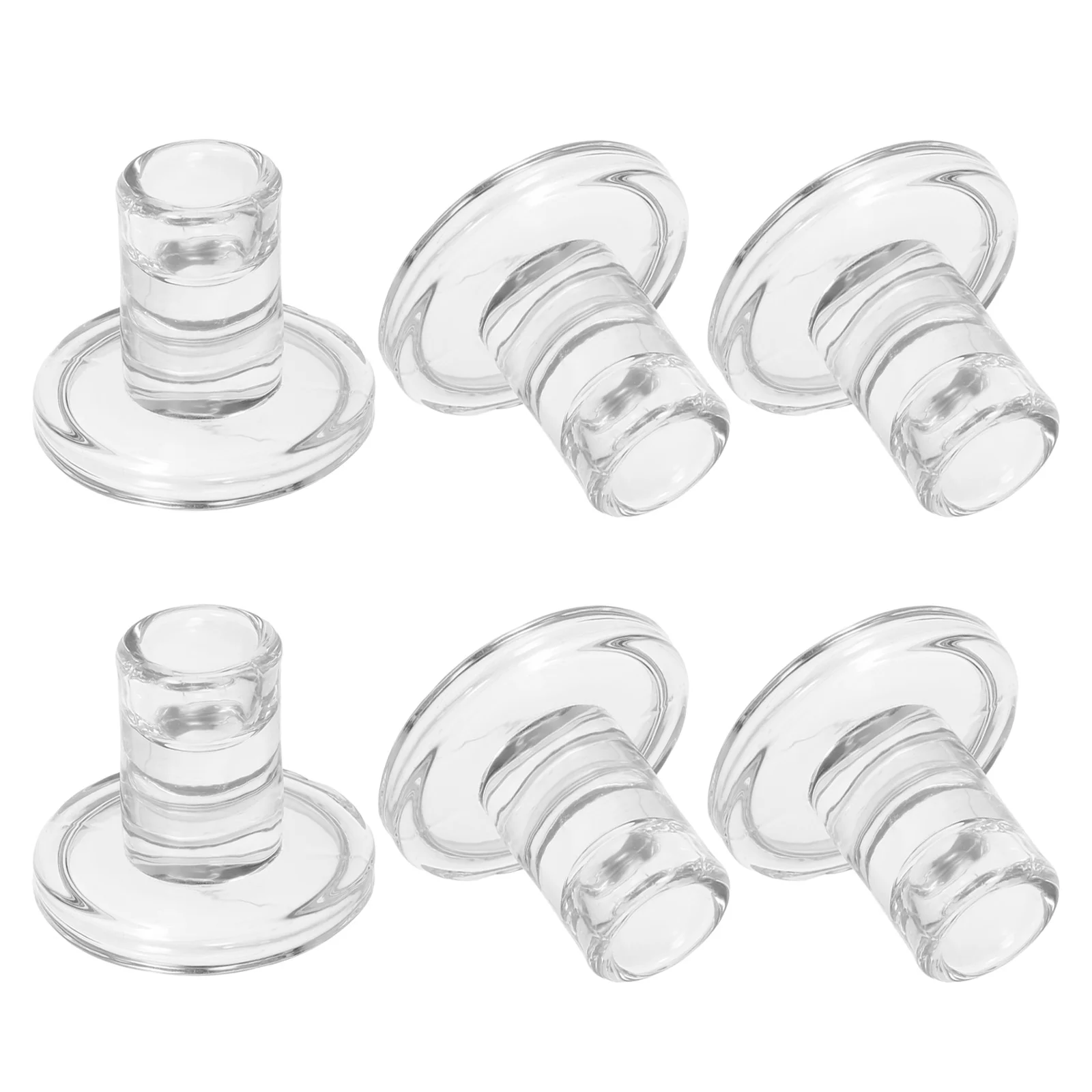 

6Pcs Glass Holders Elegant Clear Taper Holders Wedding Party Dining Table Centerpiece Set Candlestick Set