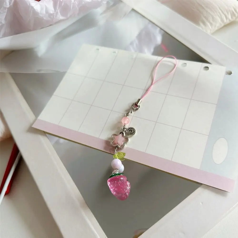 Cute Strawberry Mobile Phone Strap Beaded Fruits Mobile Phone Key Chain Bag Pendant Y2K Phone Charm Rope