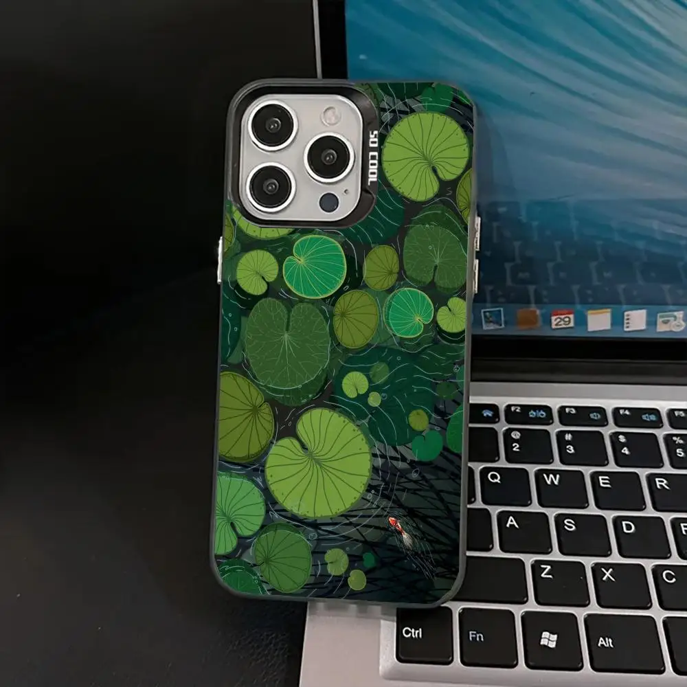 

Lotus leaf koi case for iPhone17 16 15 14 13 12 11 Pro/ Max/Plus shock-proof rear cover anti-fingerprint
