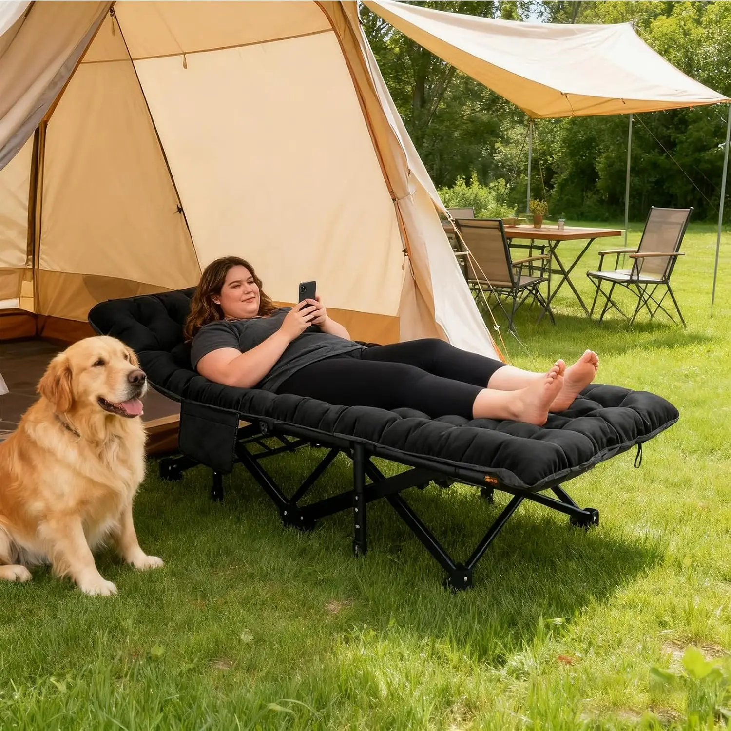 Oversized XXL Folding Camping Cot with Mattress, 2 Pack Heavy Duty Sleeping Cot Bed Portable Adults Outdoor Bed with Carry Bag, Travel Camp Cots