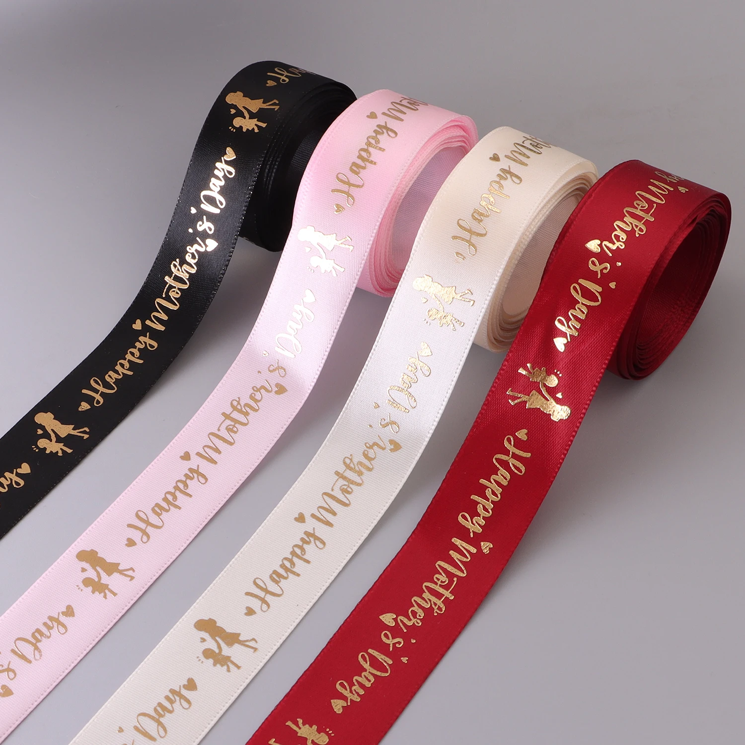 5 Yards Happy Mother\'s Day Ribbon, Pink Red Ribbon for Gift Wrapping, Satin Ribbon for Flower Bouquet Moms Birthday Day Thank