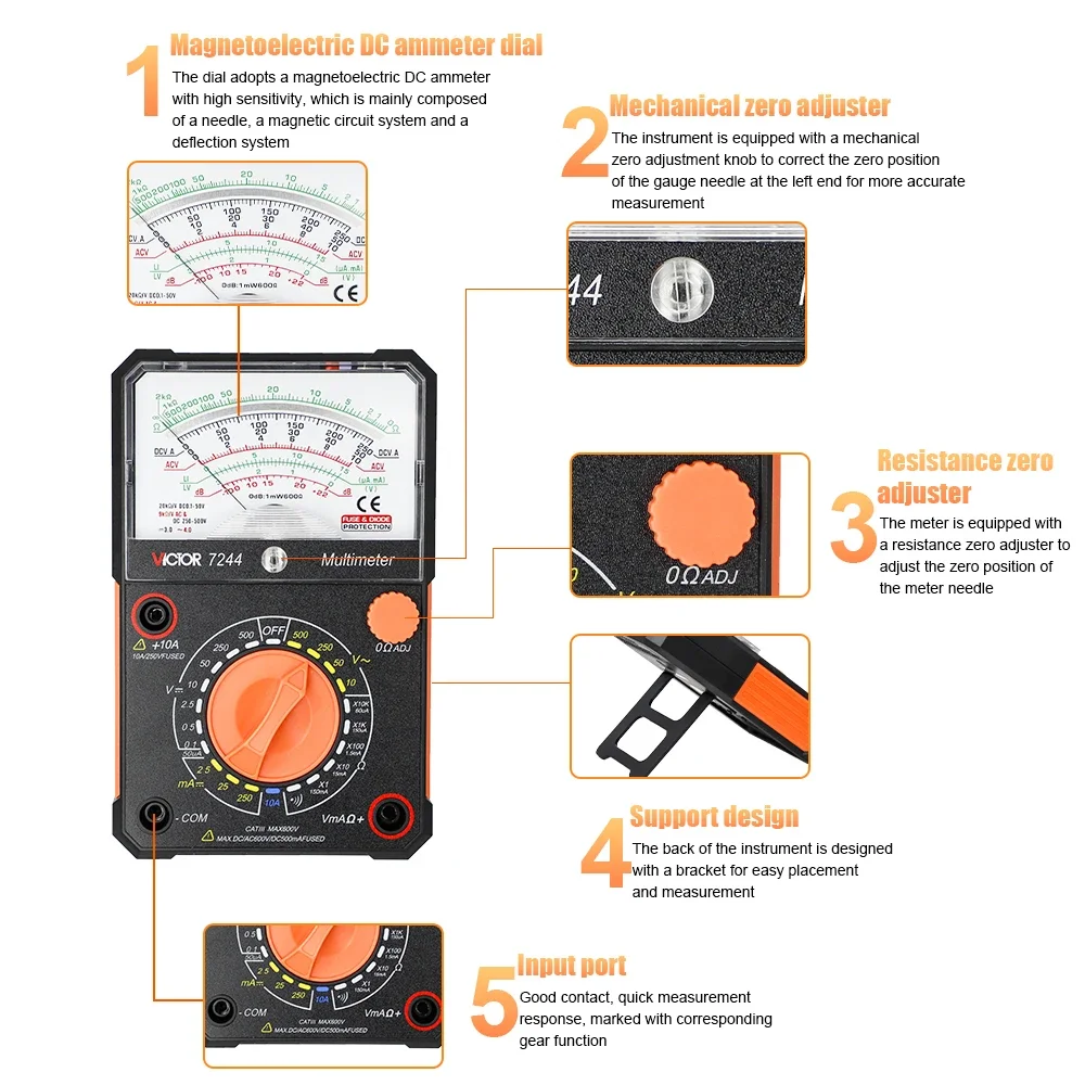 RUOSHUI 3010 Multimetro analogico puntatore Multimetro universale ad alta precisione Multi Multimetro meccanico 1000v strumenti per elettricisti