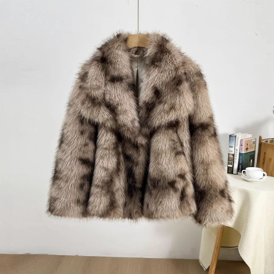 Faux Fur Coats Women Full Sleeve Short Coat Turn Down Collar Thick Warm Y2k Jackets Elegant Open Stitch Autumn Winter Jacket