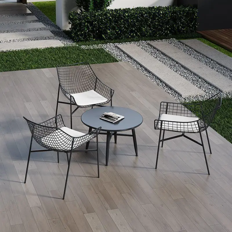 

Outdoor Tables and Chairs, Courtyard Terrace, Hotel Open-air Iron Round Table Leisure Matching Outdoor Chair Set Muebles Jardin