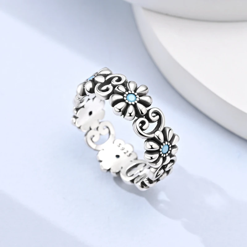 2026 New Original 925 Sterling Silver Sparkling Green Pine Daisy Ring For Women Exquisite Engagement Anniversary Jewelry Gifts