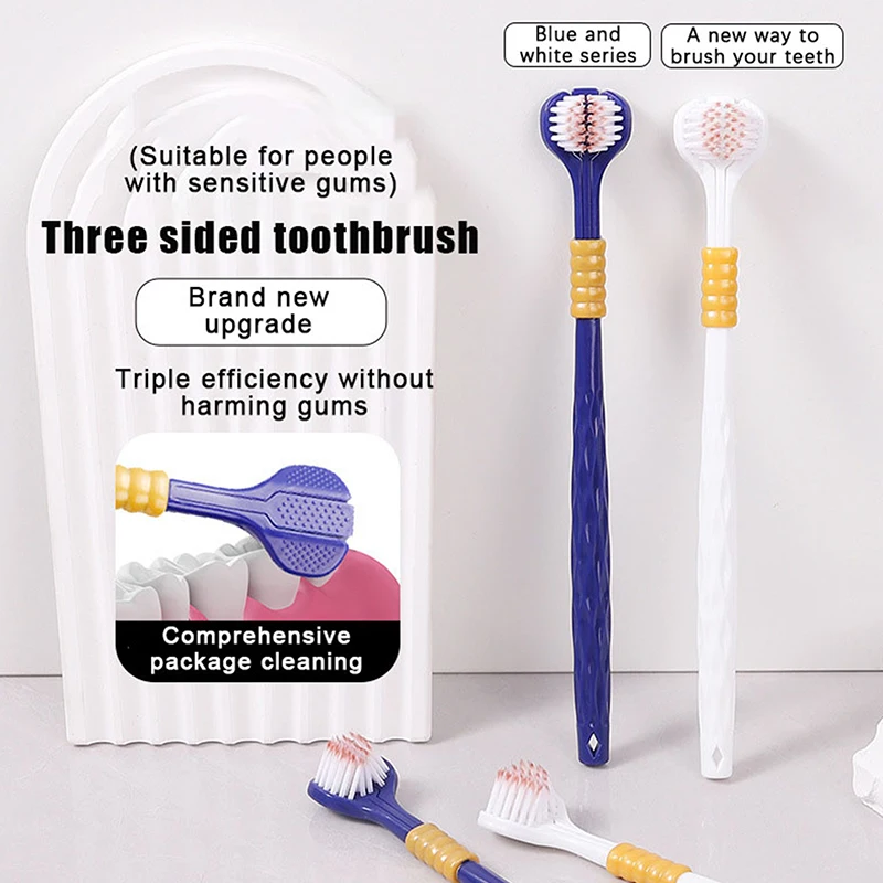 6 Pcs Family Soft Bristled Three Sided Toothbrush - Efficient Cleaning Three Headed Manual Toothbrush