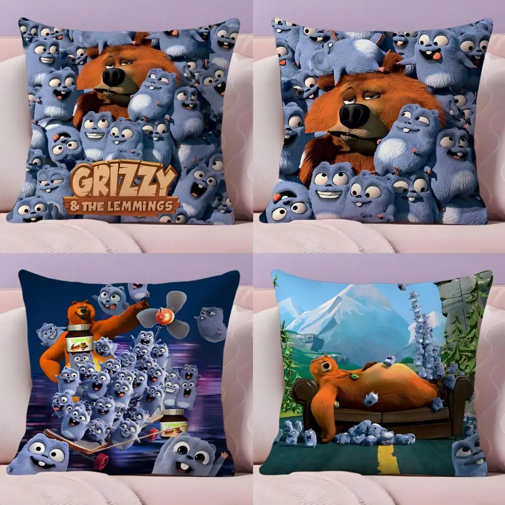 G-Grizzly And L-Lemmings Cushion Cover Short Plush Double-Sided Printing Home Machine Washable in Warm Winter Pillow Case