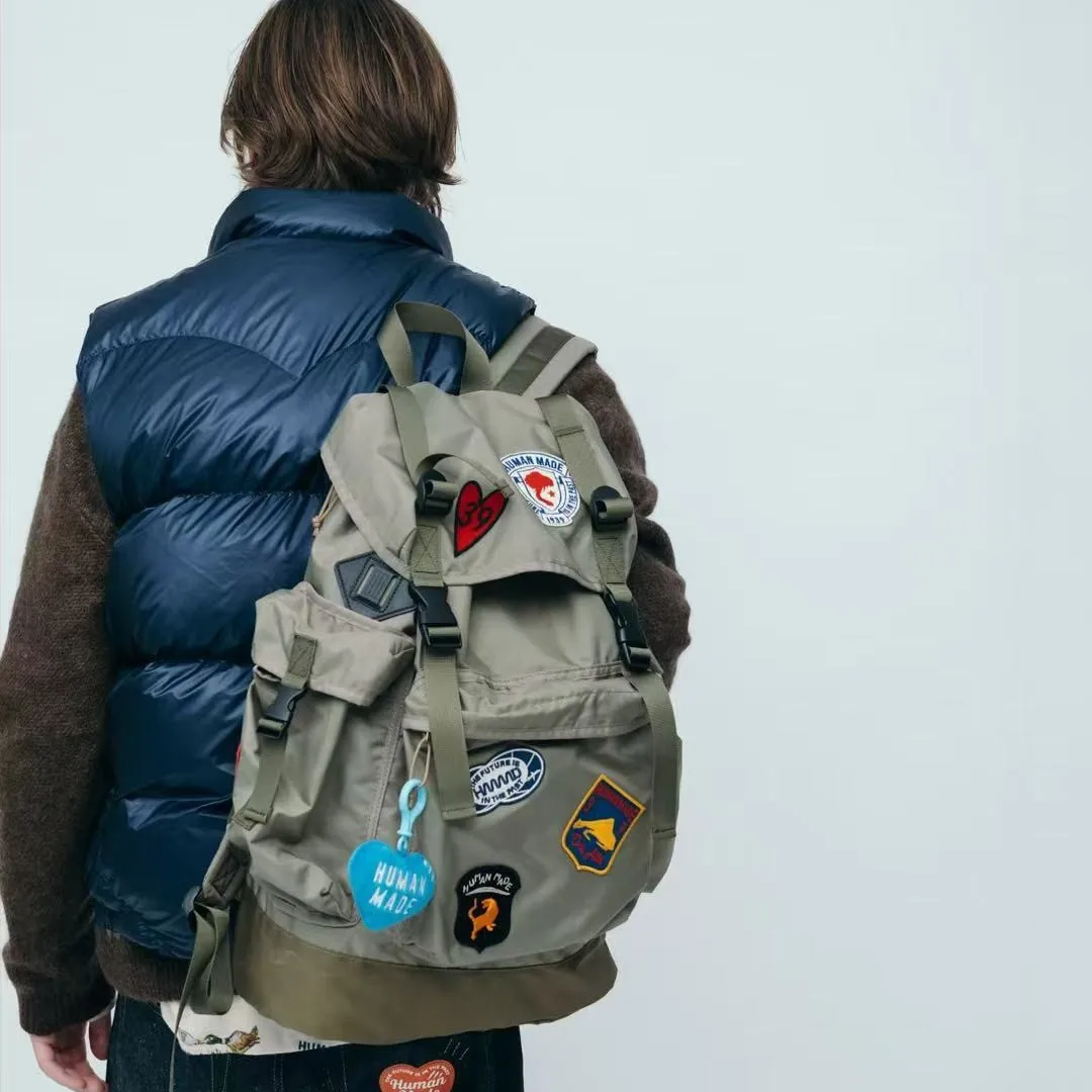 2026 Human Made Nylon Backpack Patchwork Embroidery Heart Logo Travel Unisex Lightweight