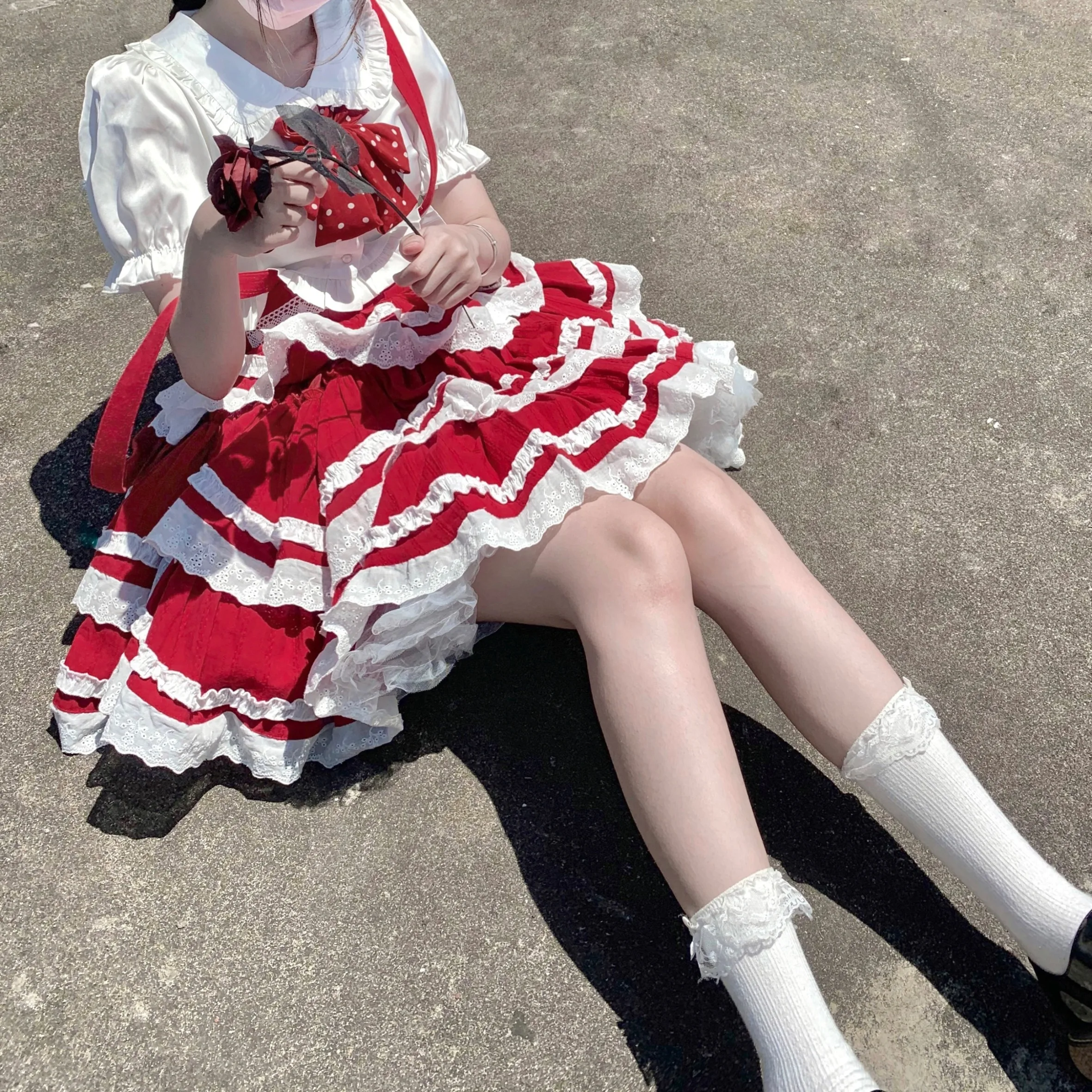 Saia de renda Lolita com laço, Saia Kawaii para menina, Retro e Linda, Vitoriana e Gótica, Fresca e Doce, Loli, Estudante Japonesa