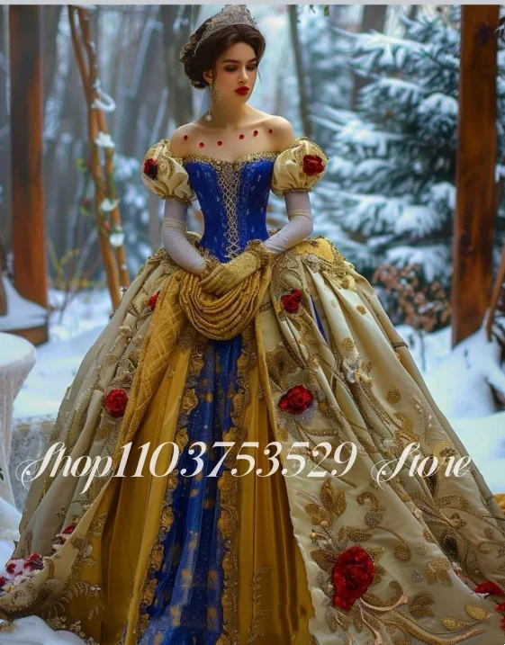Custom Prom Dresses Special Occasion Gowns Role Play Luxury Patchwork Colours A-line Hem 3D Flower Fairytale Princess Prom Dress
