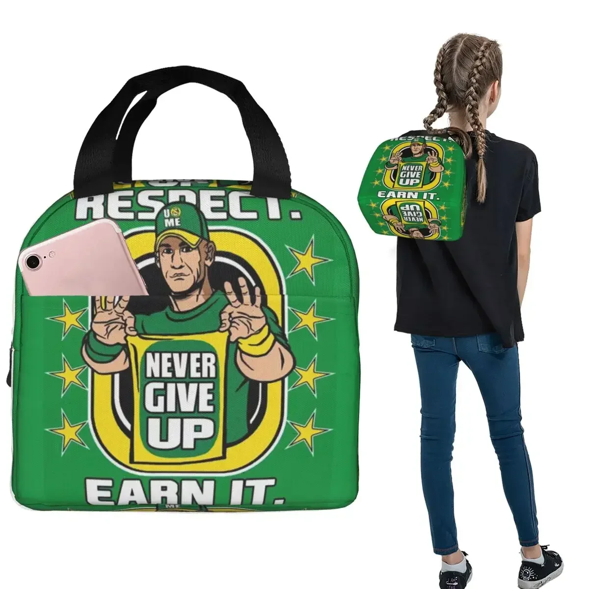 John Cena Never Give Up Insulated Lunch Bag for Women Kids Leakproof Food Boxes Thermal Lunch Box Tote