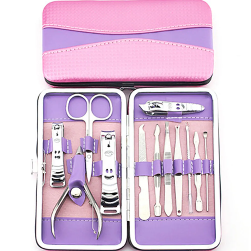 

12Pcs Nail Manicure Set Stainless Steel Professional Grooming Kit Portable Storage Case Nail Clippers Scissors Cuticle Trimmer