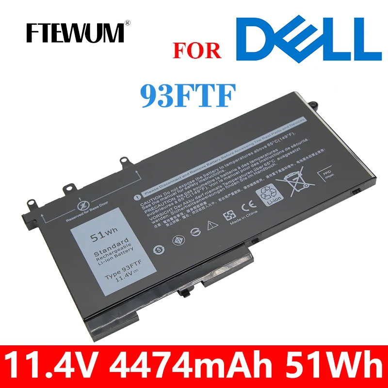 

51Wh 93FTF 11.4V 4 Cells Laptop Battery For DELL Latitude 5280 5480 5580 E5280 E5480 E5580 E5290 E5490 E5590 Series Laptops