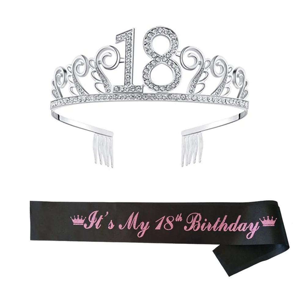 60th Adult Princess Crown Sash Dazzling Semicircle Comb Tiara Satin Sash for Birthday Party Adult Ceremony