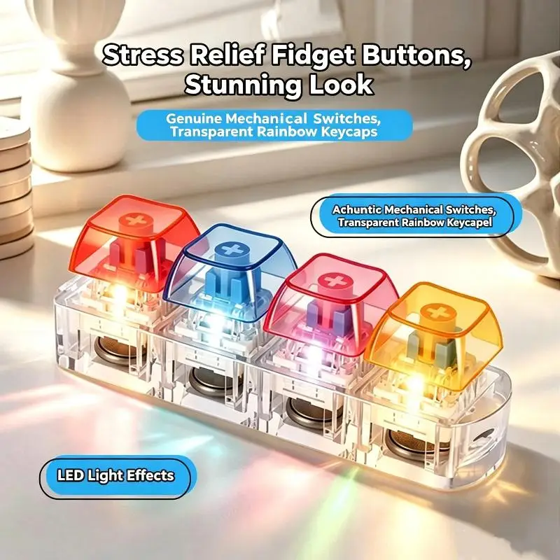 /Vly/Press Key Keychain Toy With Mechanical Switches Glowing Design For Stress Relief Office Commute Travel Fidget