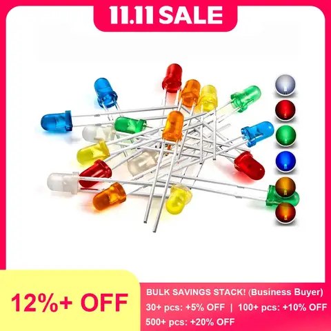 3mm Diffused LED Diode Kit Lamp Light Blue Emitting Diode Bulb Micro White Red Blue Green Orange Yellow 3V DIY PCB Set Assorted