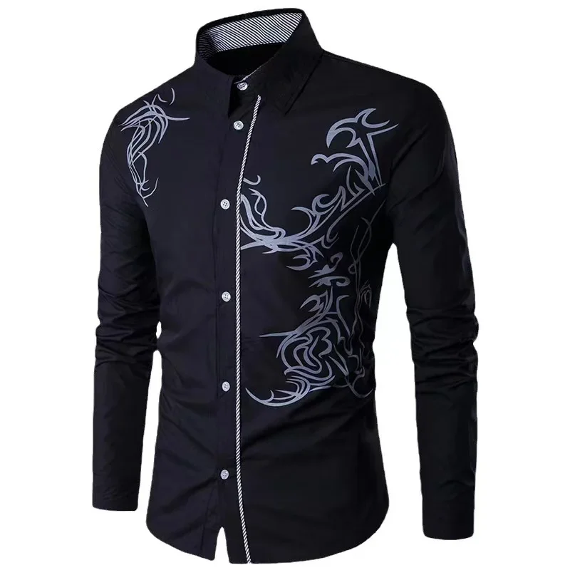 Spring and autumn men\'s shirt suit lapel shirt soft and comfortable material striped luxury comfortable long sleeve button