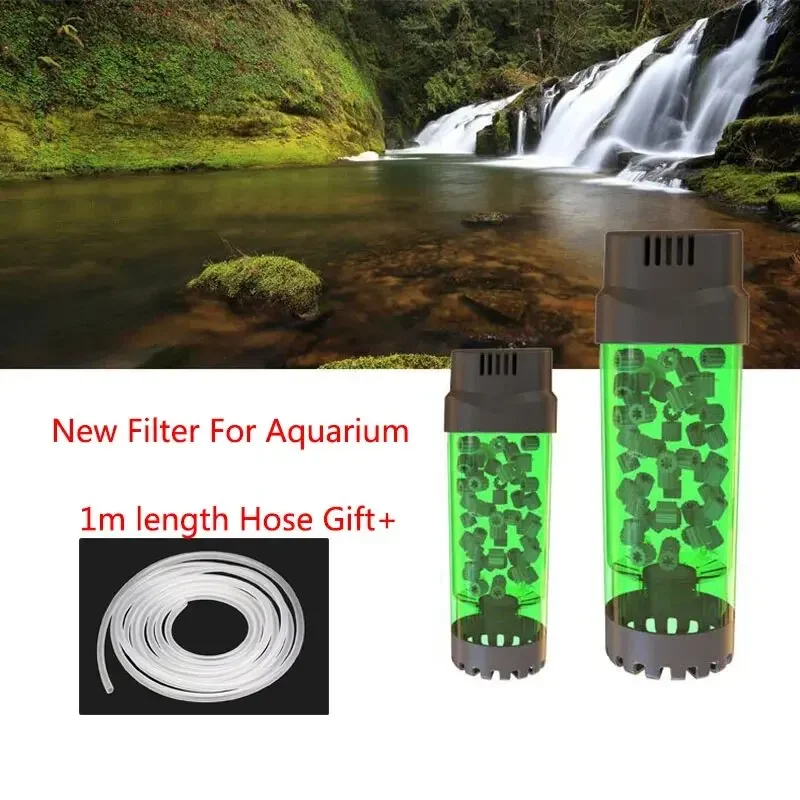Filtro de cama móvil fluidizado para acuario, filtro de medios biológicos de burbujas, esponja para pecera con ventosa, piedra de aire y filtro de esponja