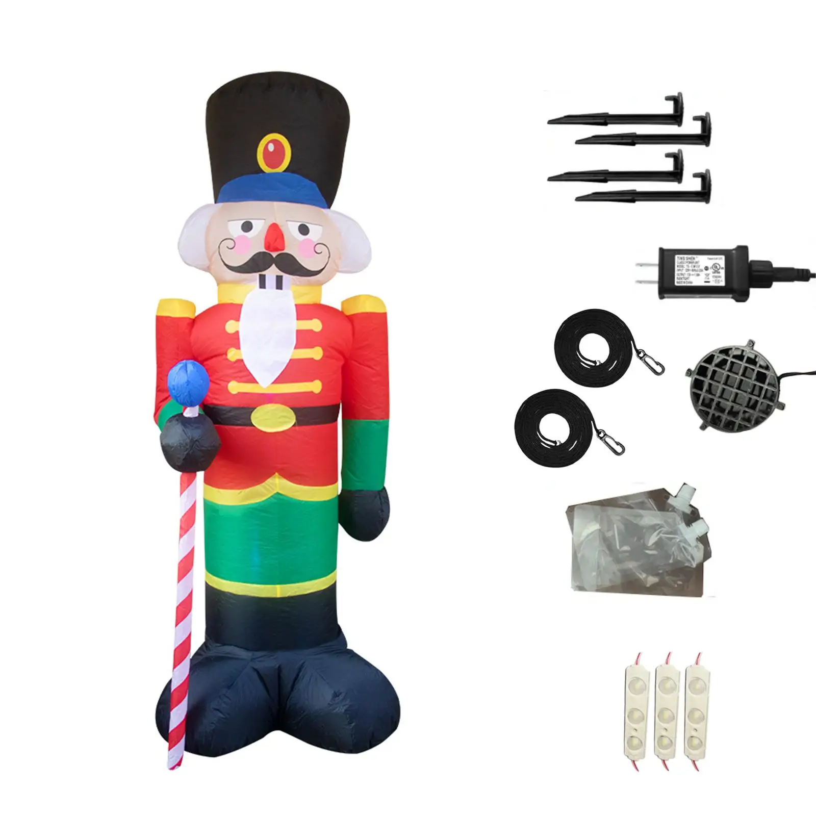 Christmas Inflatable Nutcracker Soldier with Built in Fan and Ropes LED Lights EU Plug for Courtyard Party Home Porch Outside