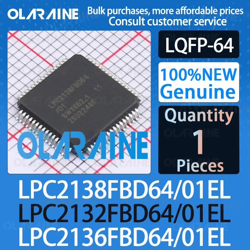 1Pcs LPC2138FBD64/01EL LPC2132FBD64/01EL LPC2136FBD64/01EL LQFP-64 32-bit microcontroller MCU Core ARM7TDMI-S Memory 256kB