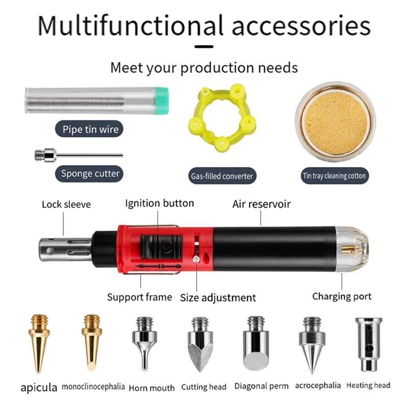 Portable Electric Soldering Iron Set Self-Ignite Instant Start Adjustable Flame Control Welding Tools