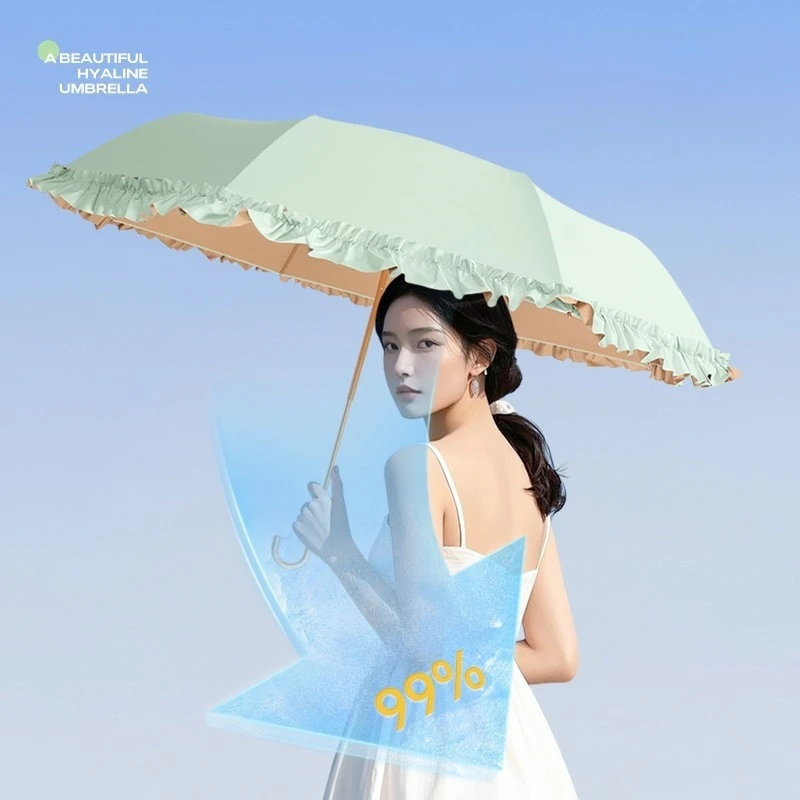 High-value lace sun protection portable umbrella small UV proof sunshade dual-purpose folding pure color