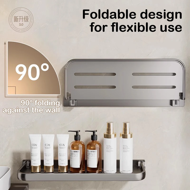 Folding Bathroom Storage Rack Makeup Bottle Storage Washbasin Toilet Wall-Mounted Storage Shelf Aluminum Shower Rack