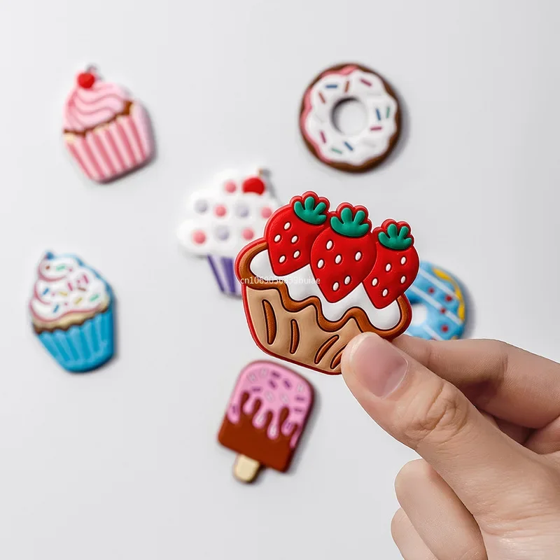 3D Cartoon Small Refrigerator Magnet Cute Cake Fridge Soft Magnet Sticker Mini Cute Cake Ice Cream Doughnut Shape Kitchen Decor