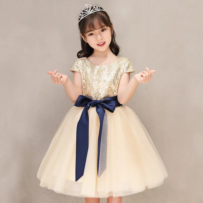 

Elegant Gold Sequin Lace Girl Summer Dress Birthday Party Wedding Princess Baptism Gown Formal Baby Girl First Communion Gown