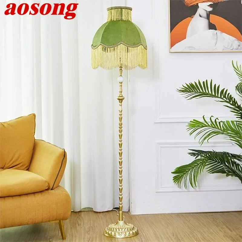 AOSONG French Tassel Retro Floor Lamp Luxury GreenLiving Room Sofa Bedroom Study European American Vertical Bedside Floor ures