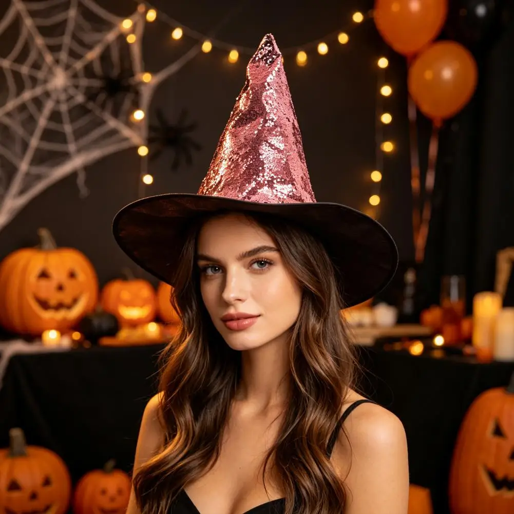 Reversible Sequin Witch Hat, Sparkly Glitter Large Wizard Hat,Costume Party Hat for Cosplay Glittering Party Costume Prop 6