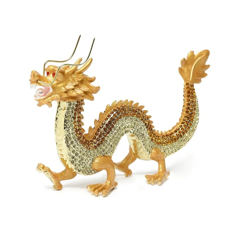 

SHINNYGIFTS Pewter Enamel High-end Business Gifts Zodiac Full Diamond Metal Dragon Office Ornaments