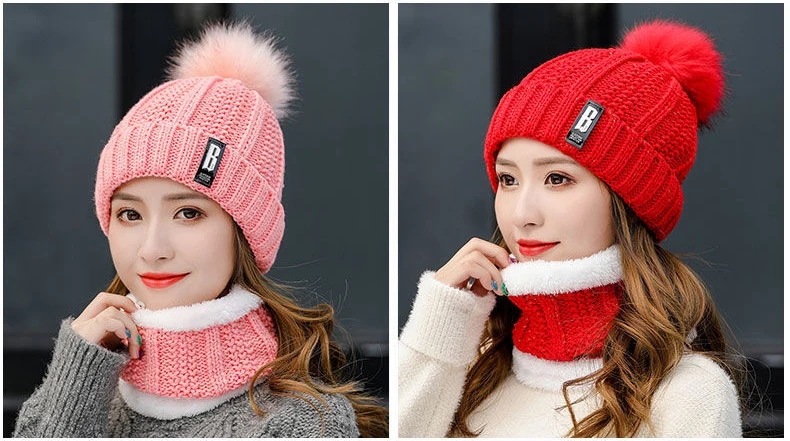 New fashion warm woolen hat for women hot autumn and winter Thermal cap for girl beanies fur pompom patchwork cable woolen hat