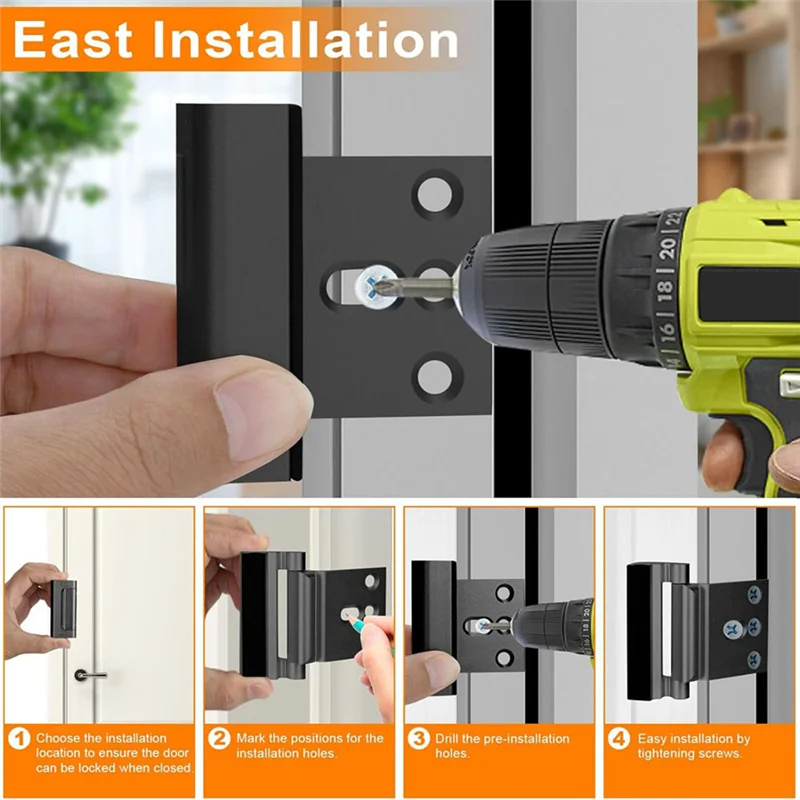 

AIAI 2Pack Home Security Door Reinforcement Lock Security Door Locks Home Prevent Unauthorized Entry Forkids Safety Black