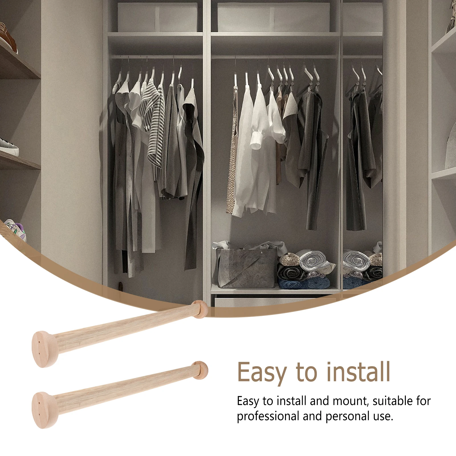 

2Pcs Solid Wood Clothes Hanging Rods Thickened Closet Rail Wardrobe Cross bar Smooth Surface Without Burrs Heavy Duty Clothes