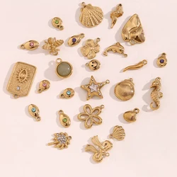 E.B.belle DIY Star Flower Bowknot 14K Gold Plated charms for jewelry making Waterproof pendant stainless steel jewelry woman