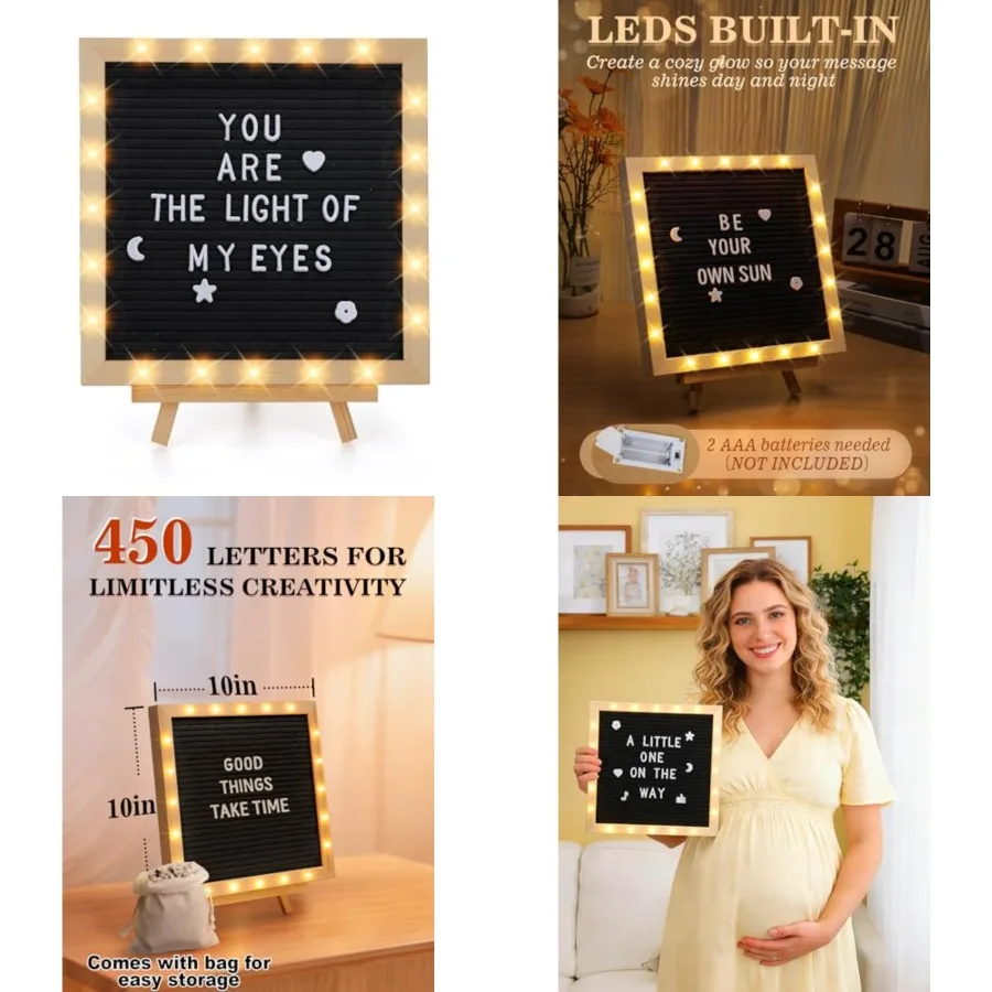 Changeable Felt Letter Board with LED Lights - 10×10