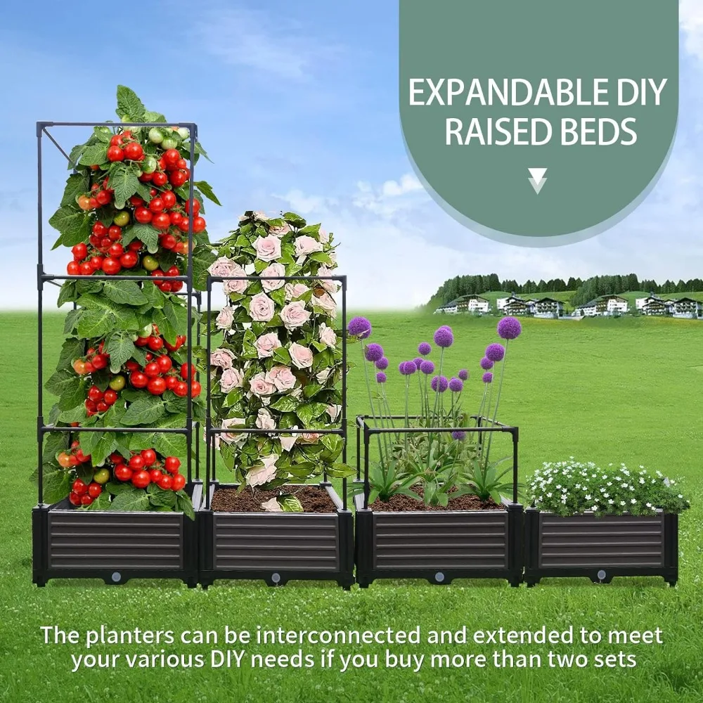 Garden bed planting box with climbing plant support, herbaceous flower planting box indoor and outdoor self watering tomato cage