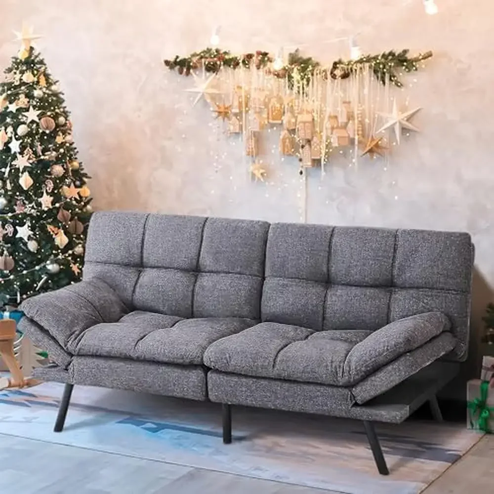 Memory Foam Futon Sofa Bed Convertible Couch Loveseat Comfy Sleeper Metal Legs 600lb Capacity 71