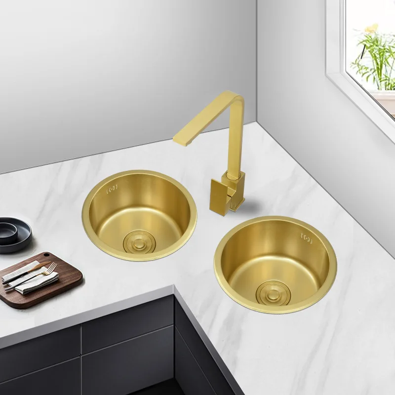 

Luxury 304 Stainless Steel Brushed Gold 2-in-1 Bowl Kitchen Sinks Kitchen Sink