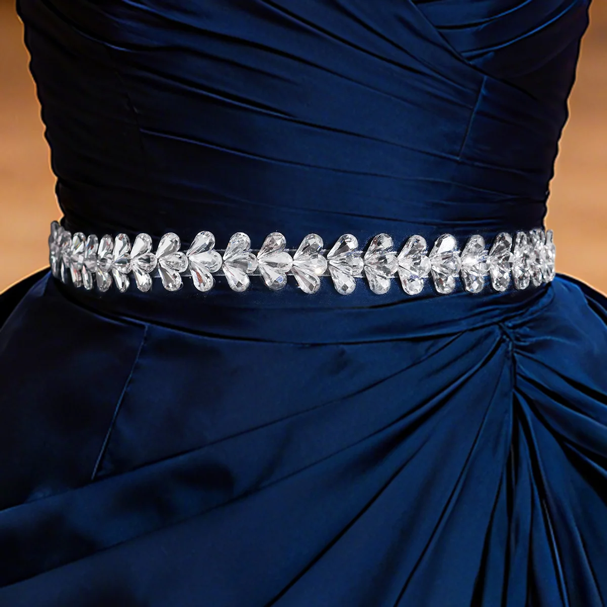 Silver Rhinestone Adhesive Waist Belt Sparkling Rhinestone Bridal Simple Wedding Belt For Women Party Dress Sash