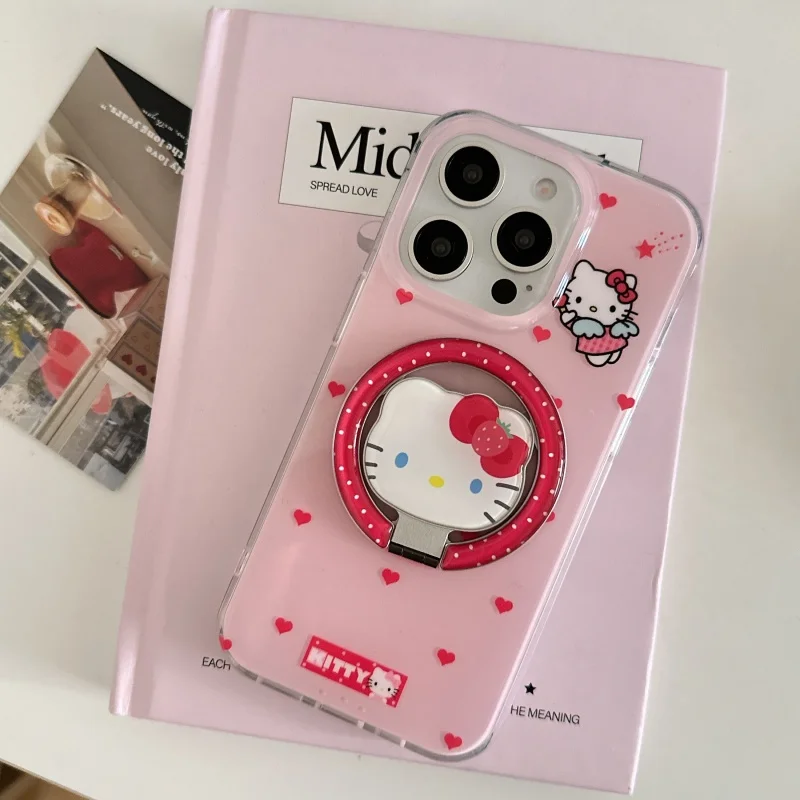 

Lovely Hello Kitty angel wings Polka Dots Magsafe Wireless Charge Phone Case For iPhone 13 14 15 16 Pro Max Cute Magnetic Stand