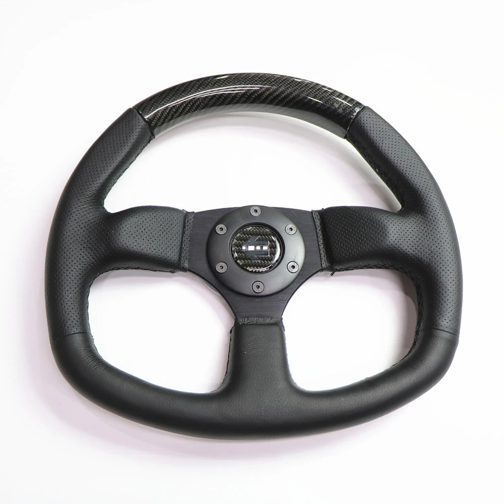 

High Quality 14 Inch 340mm D Shape Racing Car Universal Black Performance Tuning Sports Carbon Fiber Real Leather Steering Wheel