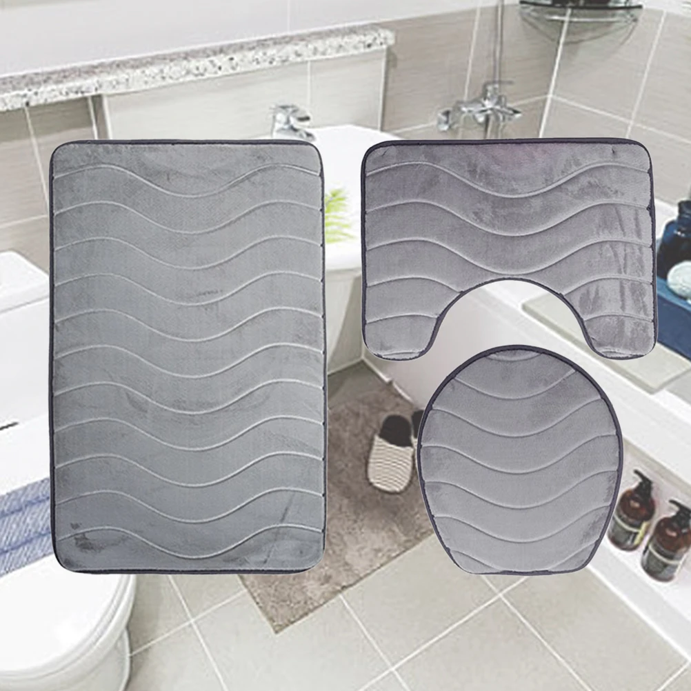 

Набор ковриков для ванной комнаты с тиснением из трех предметов, мягкий, приятный для кожи, в форме ванны, нескользящая подложка, водонепроницаемый для ванной комнаты