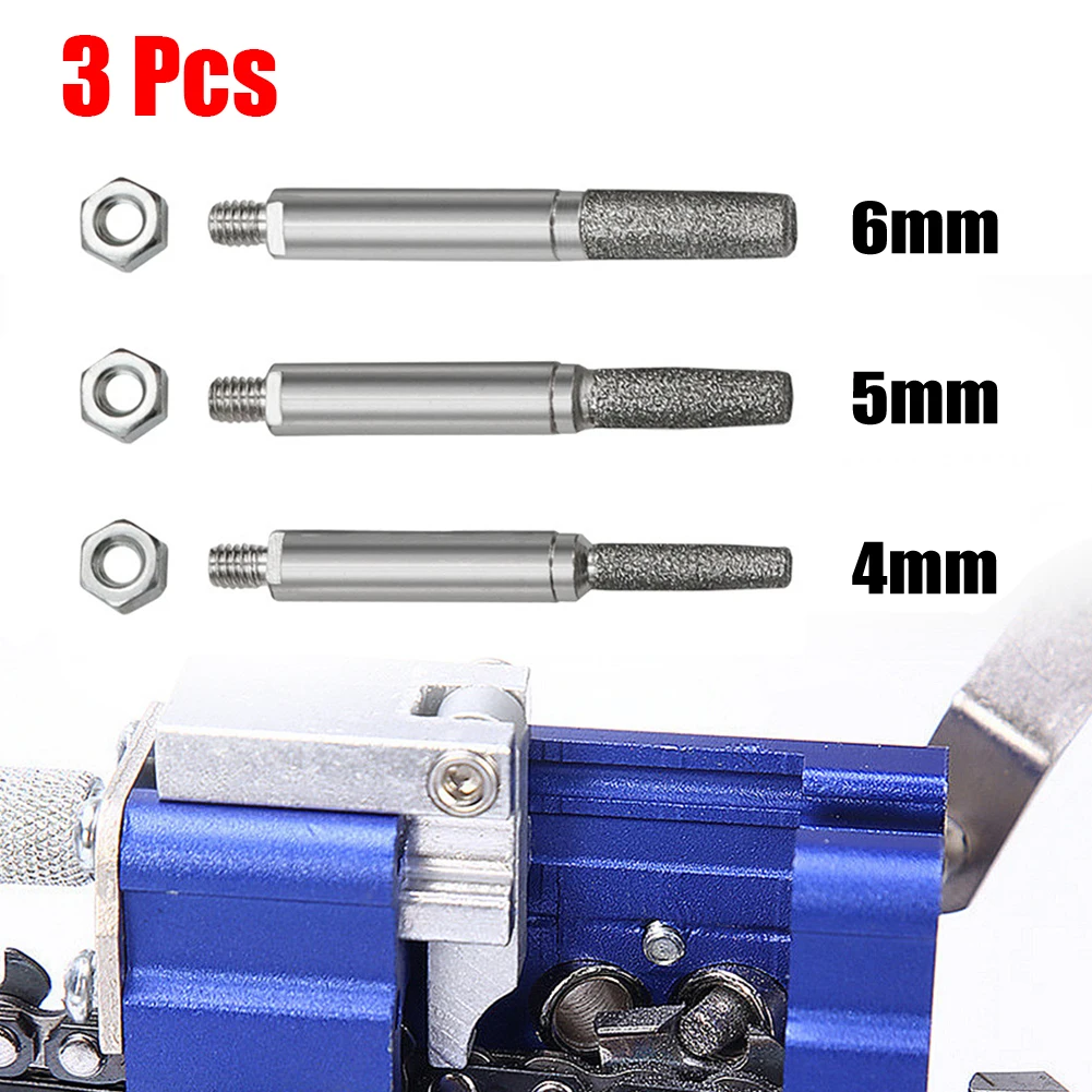 3Pcs Grinding Head 4/5/6mm Diamond Coated Grinding Head Chainsaw Teeth Sharpener Grinding Head Hand Chain Grinder Grinding Tools