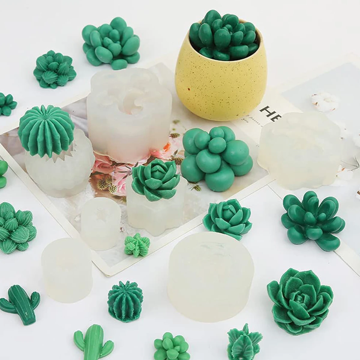 9Pcs Succulent Silicone Mold Safe Cactus Flower Resin Mold Silicone Candle Mold 3D Succulent Resin Epoxy Casting Mold Durable