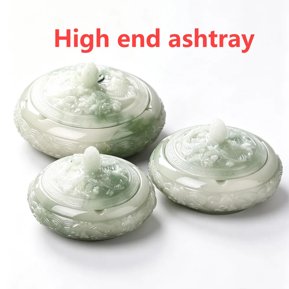 

1pcs New Chinese-style relief large ashtray with cover anti-fly ash creative personalized home living room ornament