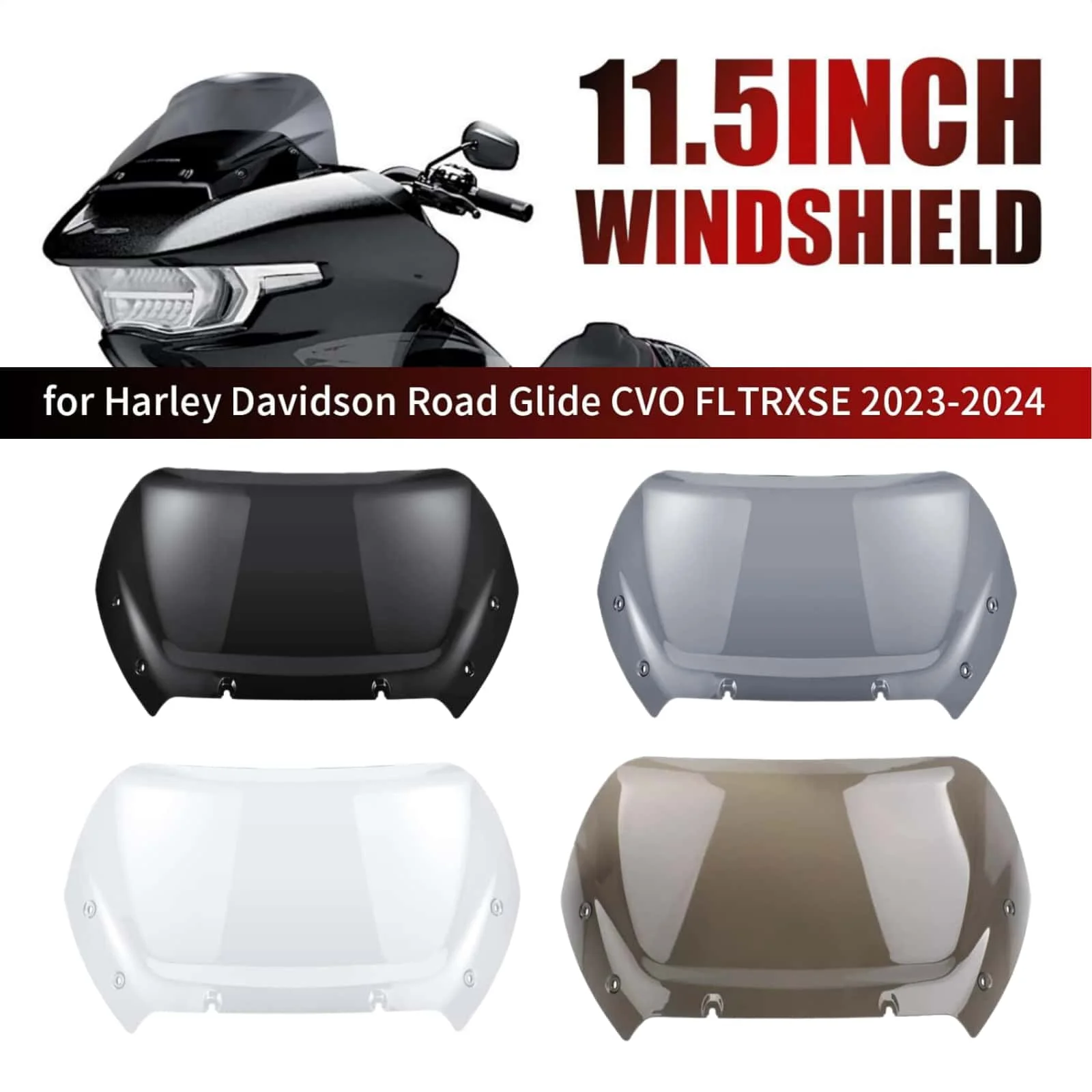 

Motorcycle ABS 12" Windshield Wind Deflector Fairing Windscreen For Harley Road Glide FLTRX CVO FLTRXSE 2023 FLTRXSTSE 2024