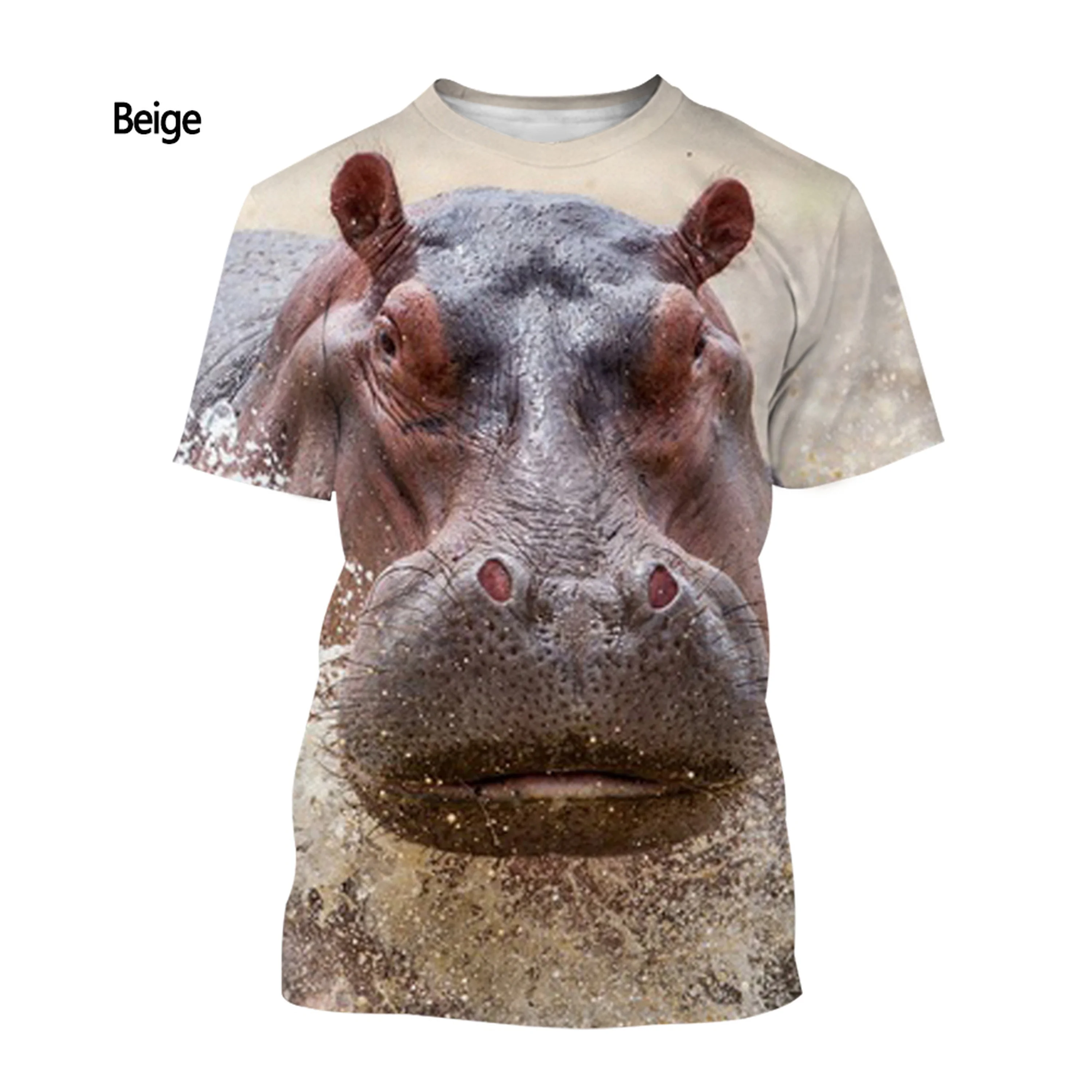 New Fashion Hippo 3D Printing T-shirt Men's and Women's Summer Casual Short-sleeved T-shirt