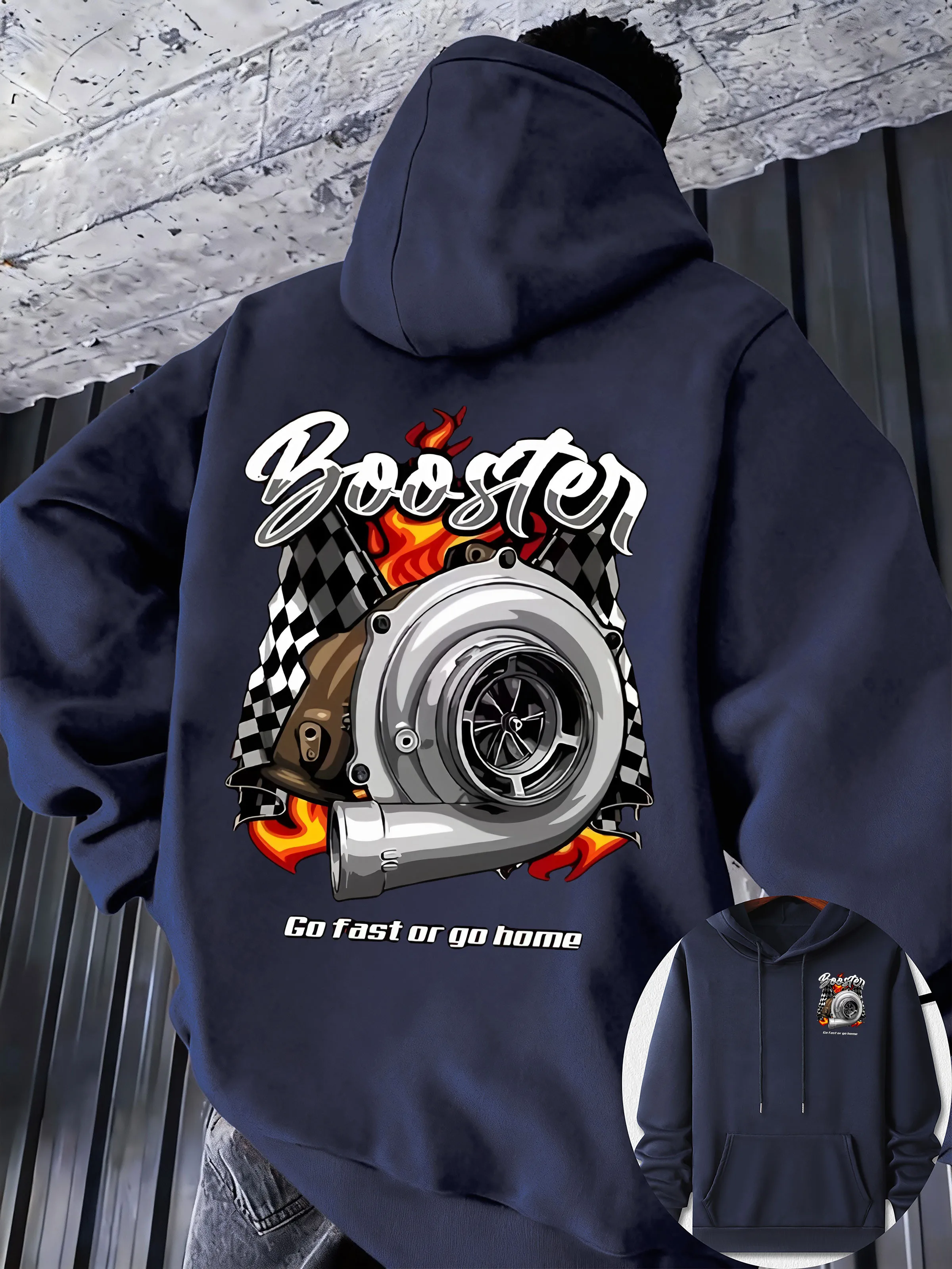 Herbst/Winter Street Retro Booster Turbo Flame Check Flag Print Sweatshirt - Mod Style Schwerer Mantel - Paar Casual Vielseitige Jacke – Detail 6